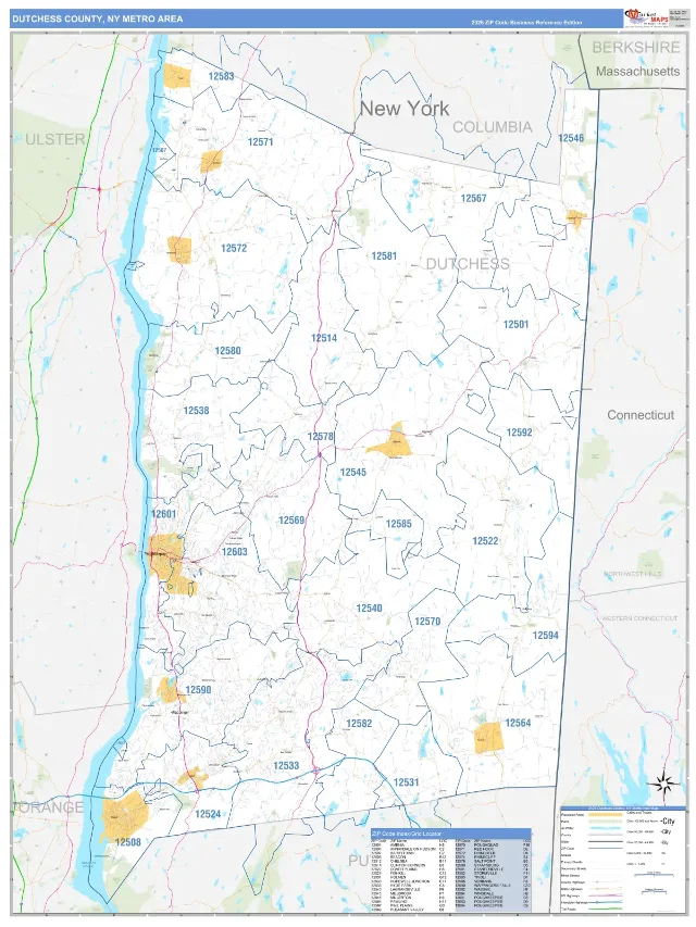 Dutchess County Metro Area ZIP Code Wall Map, Business Reference style