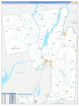 Glens Falls Metro Area Business Reference style ZIP Code wall map