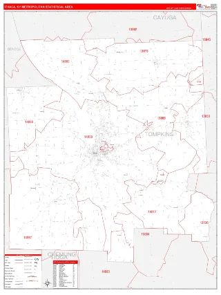Ithaca Metro Area RedLine style ZIP Code wall map