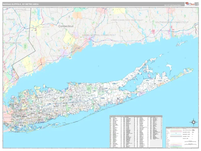 Nassau-Suffolk Metro Area ZIP Code Wall Map, Classic style