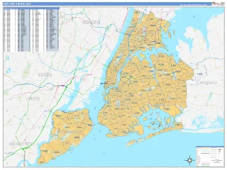 New York 5 Boroughs Metro Area Business Reference style ZIP Code wall map
