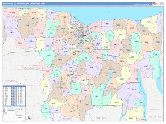 Rochester Metro Area ZIP Code Wall Map, ColorCast style