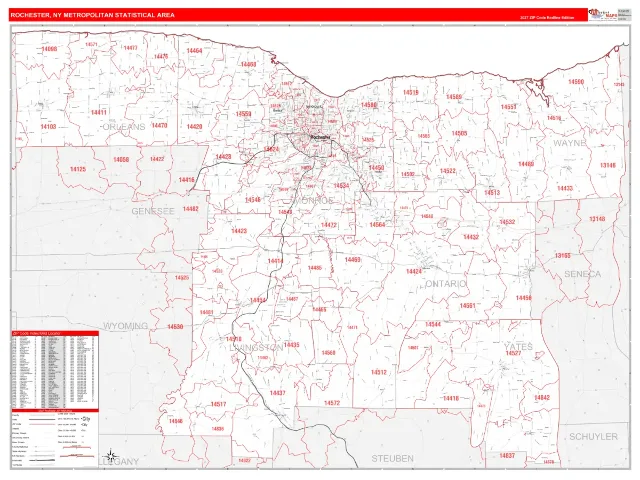 Rochester Metro Area ZIP Code Wall Map, RedLine style