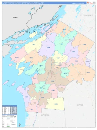 Watertown-Fort Drum Metro Area ColorCast style ZIP Code wall map