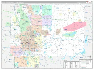 Akron Metro Area Classic style ZIP Code wall map