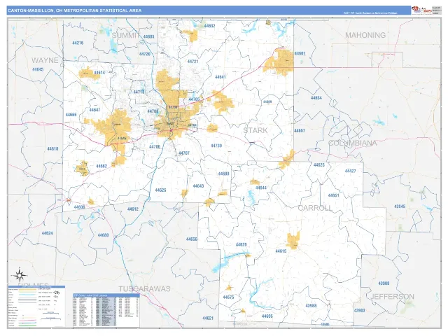 Canton-Massillon Metro Area ZIP Code Wall Map, Business Reference style