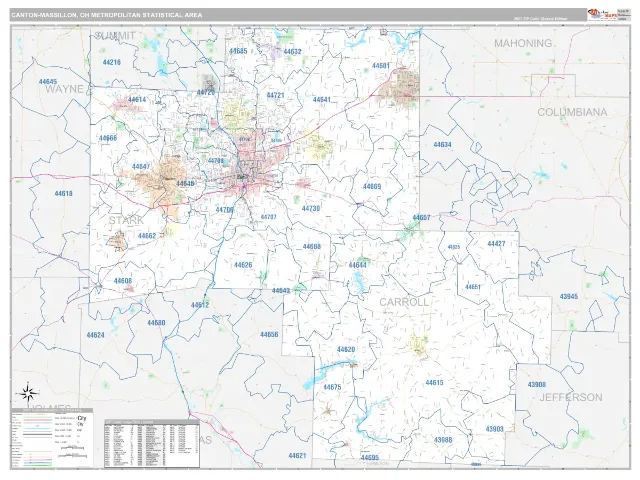 Canton-Massillon Metro Area ZIP Code Wall Map, Classic style