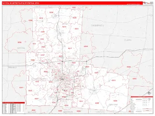 Dayton Metro Area RedLine style ZIP Code wall map