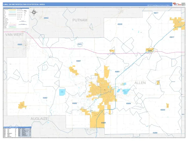 Lima Metro Area ZIP Code Wall Map, Business Reference style
