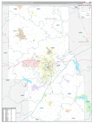 Mansfield Metro Area Classic style ZIP Code wall map