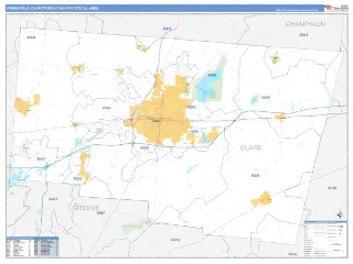 Springfield Metro Area Business Reference style ZIP Code wall map