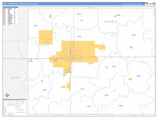 Enid Metro Area ZIP Code Wall Map, Business Reference style