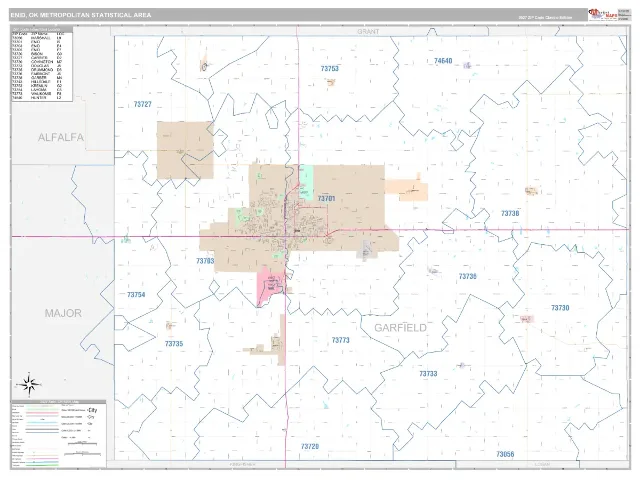 Enid Metro Area ZIP Code Wall Map, Classic style