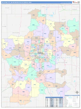 Oklahoma City Metro Area ColorCast style ZIP Code wall map