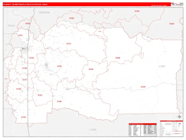 Albany Metro Area ZIP Code Wall Map, RedLine style