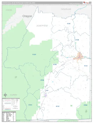 Grants Pass Metro Area Classic style ZIP Code wall map