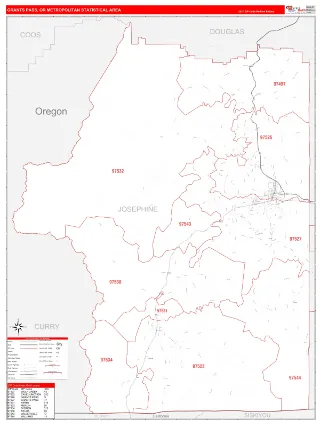 Grants Pass Metro Area RedLine style ZIP Code wall map
