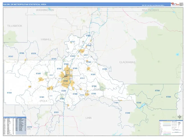 Salem Metro Area ZIP Code Wall Map, Business Reference style