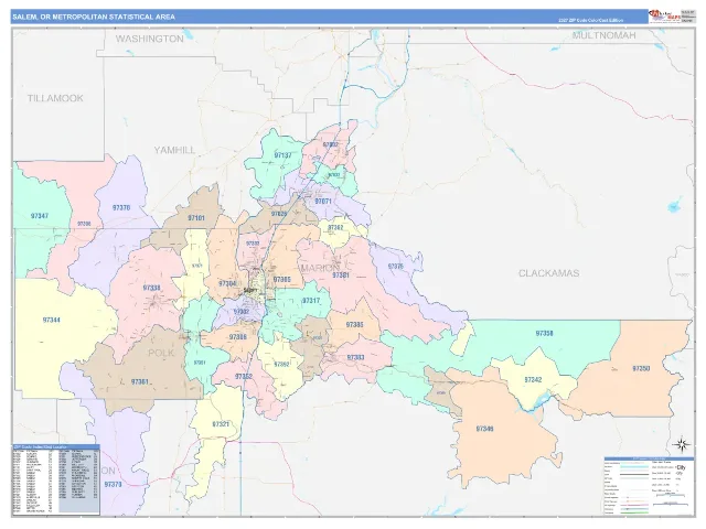 Salem Metro Area ZIP Code Wall Map, ColorCast style
