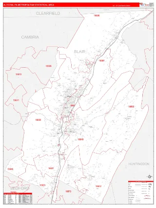 Altoona Metro Area RedLine style ZIP Code wall map
