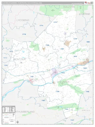 Bloomsburg-Berwick Metro Area Classic style ZIP Code wall map