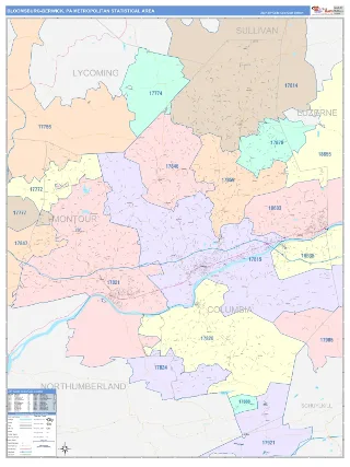 Bloomsburg-Berwick Metro Area ColorCast style ZIP Code wall map