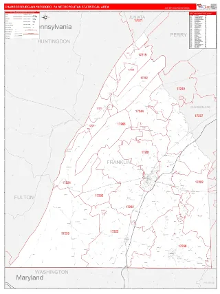 Chambersburg-Waynesboro Metro Area RedLine style ZIP Code wall map