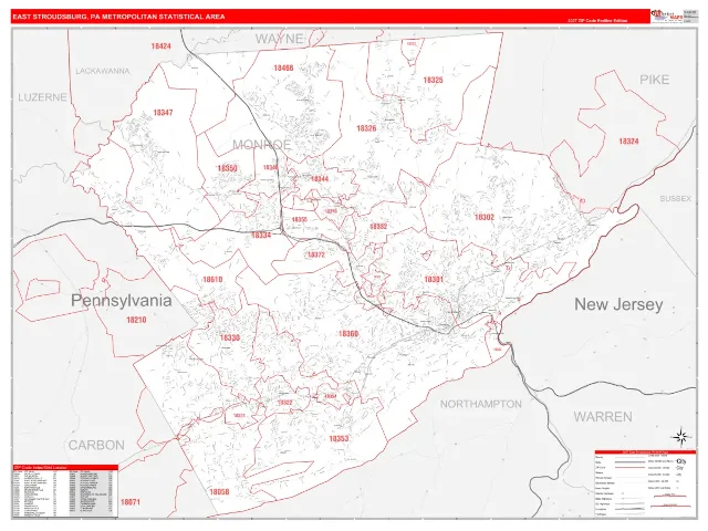 East Stroudsburg Metro Area ZIP Code Wall Map, RedLine style