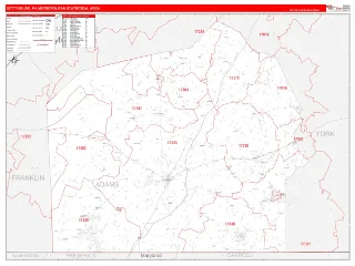 Gettysburg Metro Area RedLine style ZIP Code wall map