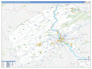 Harrisburg-Carlisle Metro Area Business Reference style ZIP Code wall map