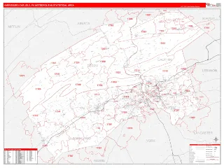 Harrisburg-Carlisle Metro Area RedLine style ZIP Code wall map
