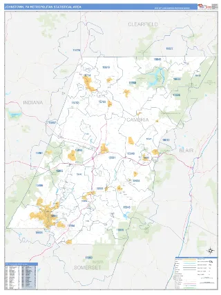 Johnstown Metro Area Business Reference style ZIP Code wall map