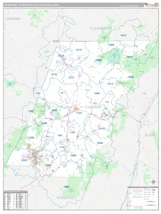 Johnstown Metro Area Classic style ZIP Code wall map