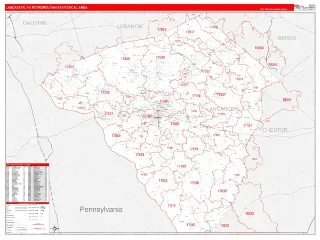 Lancaster Metro Area RedLine style ZIP Code wall map