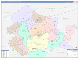 Lebanon Metro Area ColorCast style ZIP Code wall map