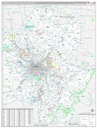 Pittsburgh Metro Area Classic style ZIP Code wall map