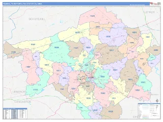 Reading Metro Area ColorCast style ZIP Code wall map