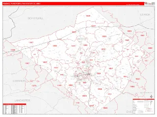 Reading Metro Area RedLine style ZIP Code wall map
