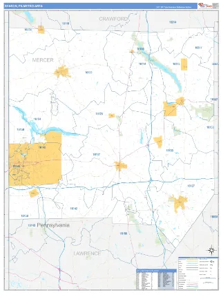 Sharon Metro Area Business Reference style ZIP Code wall map