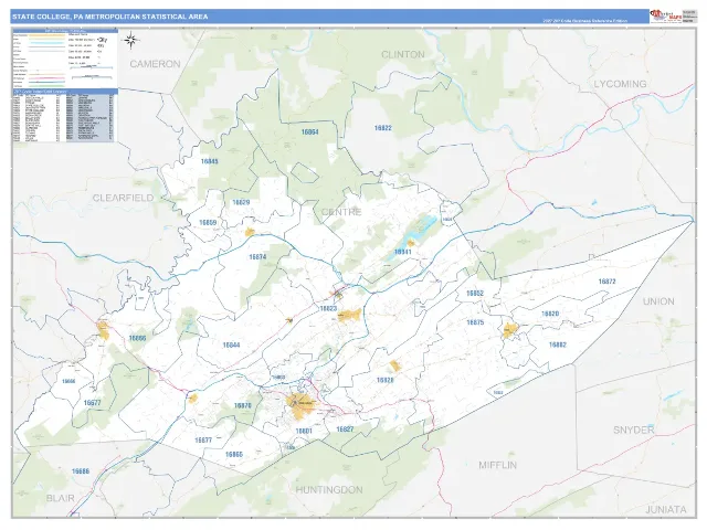 State College Metro Area ZIP Code Wall Map, Business Reference style
