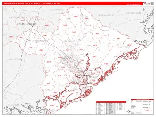 Charleston-North Charleston Metro Area RedLine style ZIP Code wall map