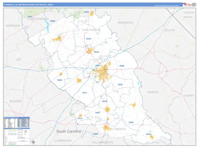 Florence Metro Area ZIP Code Wall Map, Business Reference style