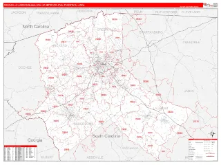 Greenville-Anderson-Mauldin Metro Area RedLine style ZIP Code wall map