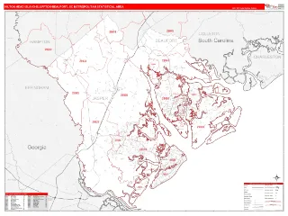 Hilton Head Island-Bluffton-Beaufort Metro Area RedLine style ZIP Code wall map