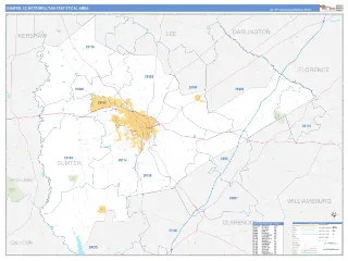 Sumter Metro Area Business Reference style ZIP Code wall map