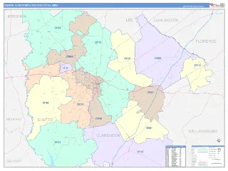 Sumter Metro Area ColorCast style ZIP Code wall map