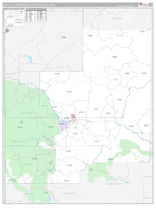 Rapid City Metro Area Classic style ZIP Code wall map