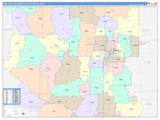 Sioux Falls Metro Area ColorCast style ZIP Code wall map