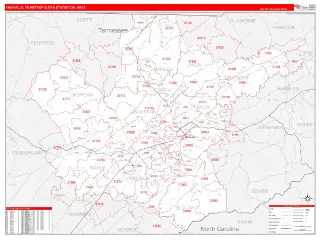 Knoxville Metro Area RedLine style ZIP Code wall map