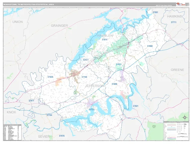 Morristown Metro Area ZIP Code Wall Map, Classic style